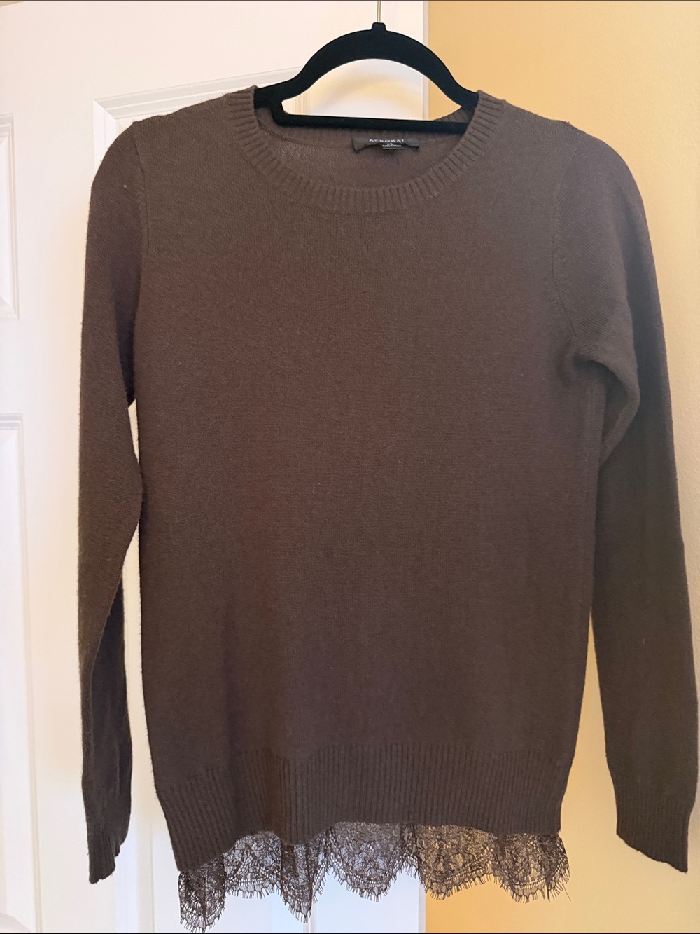 Acrobat Crewneck Sweater in Brown with Lace Hem